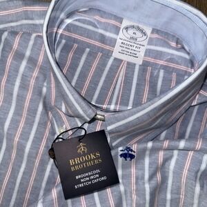 NWT Brooks Brothers Long Sleeve Button Down Regent Men's XL Blue Striped Stretch